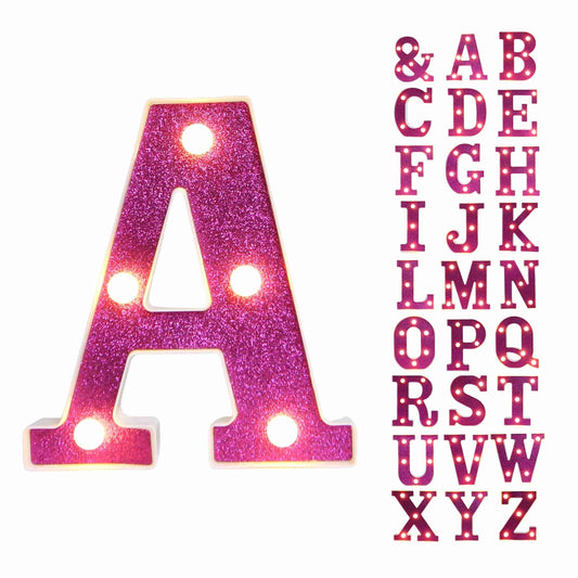 GlimmerGlow™ – Letras LED Decorativas con Purpurina Rosa y Luz Cálida