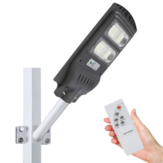 Farola solar LED 90 W montada sobre poste, sensor de movimiento PIR y cuerpo aluminio IP65