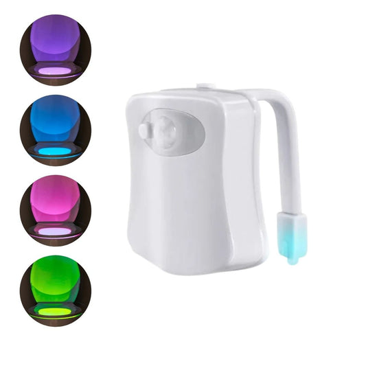 Luz LED para inodoro con sensor de movimiento activada en baño oscuro