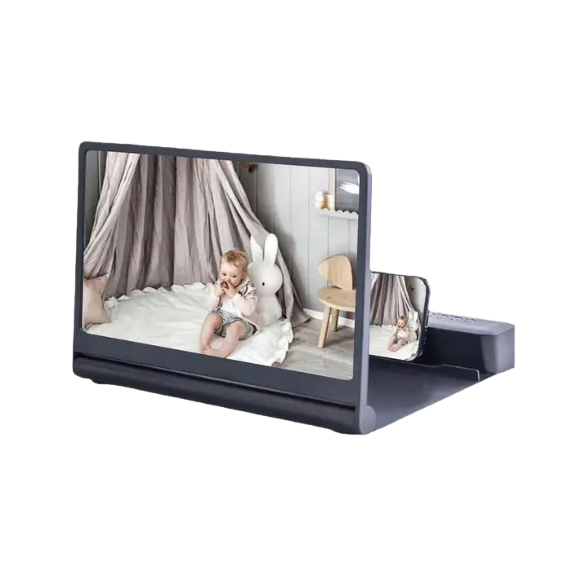Amplificador de pantalla HD con altavoz Bluetooth integrado para móviles.