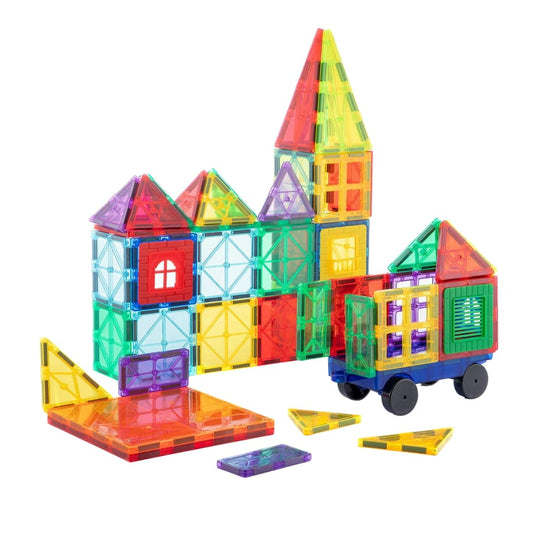 Bloques de construcción magnéticos 3D multicolor, set de 57 piezas con formas geométricas