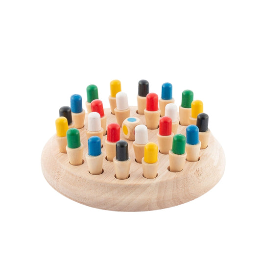 Ajedrez de memoria de madera Taeda con tablero y peones multicolores