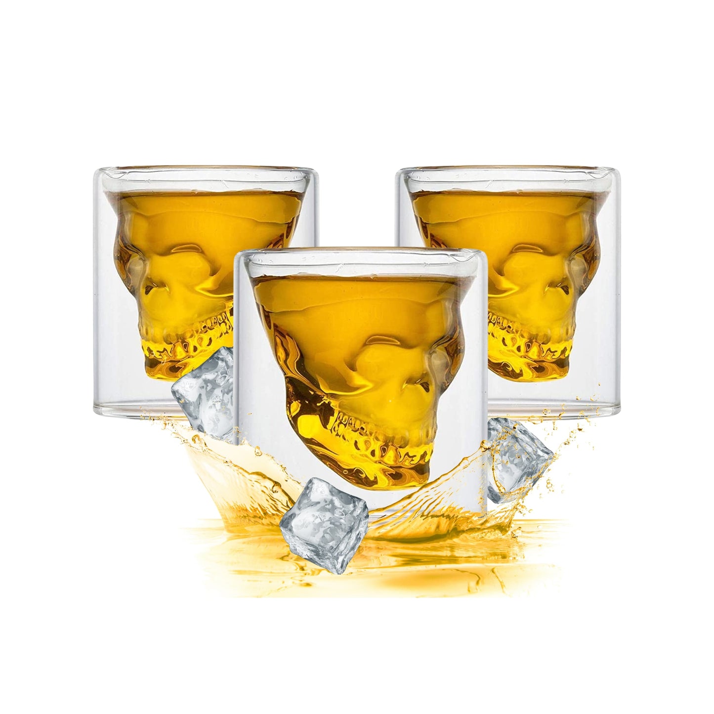 Trío de vasos de cristal con diseño interior 3D de calavera transparente 