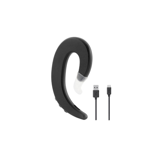 Auricular Bluetooth open-ear negro con diseño ergonómico y ligero para uso diario