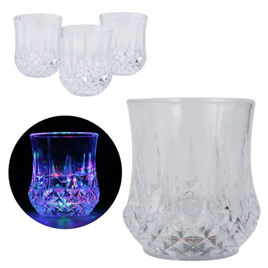 Vaso LED IllumiNex iluminado en tonos multicolor sobre fondo oscuro