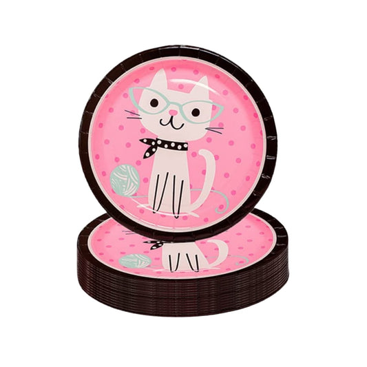 Platos de cartón Gatito Rosa, seguros para niños, sin bordes afilados ni plásticos