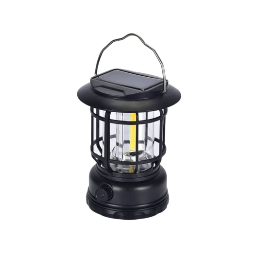 Farol LED retro con gancho y base magnética, recargable por USB‑C para camping 