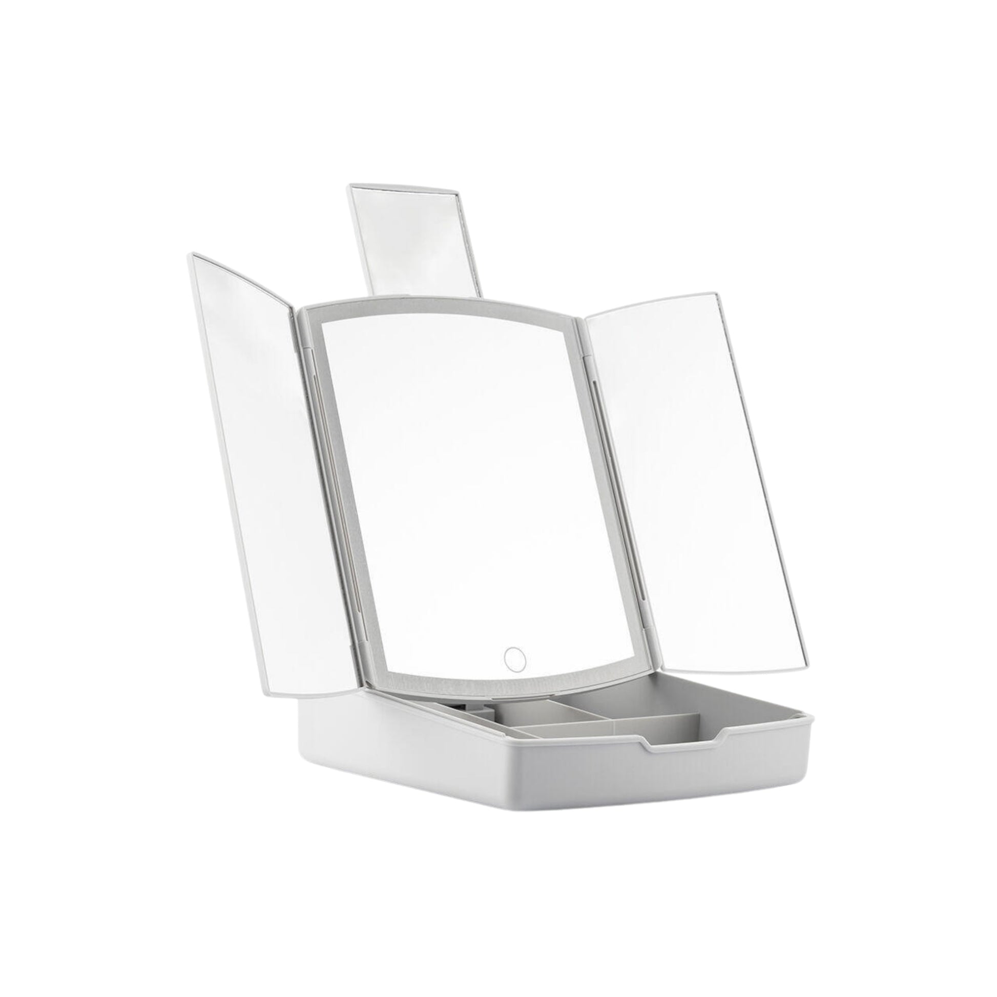 Espejo LED maquillaje 3 en 1 con luz fría, cálida y diurna y organizador integrado