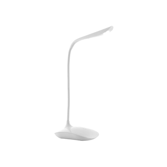 Lámpara LED recargable táctil con brazo flexible y función power bank en escritorio