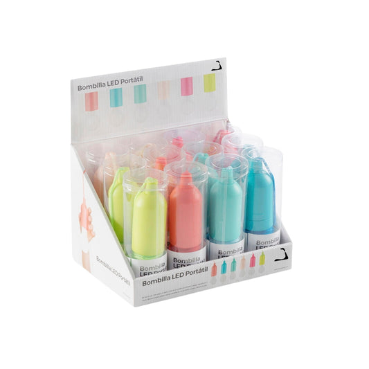 Bombilla LED portátil con cordón en colores surtidos ideal para camping o decoración