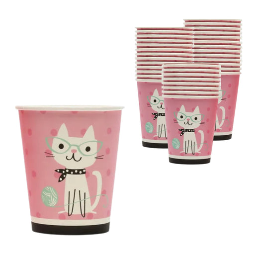  12 vasos de cartón ecológicos con diseño de gatito rosa kawaii para fiestas infantiles