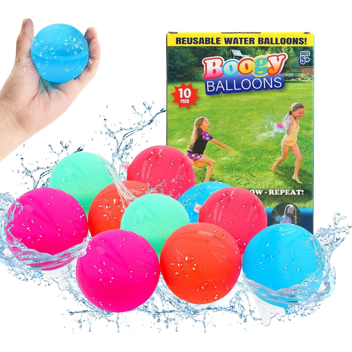 10 globos de agua reutilizables en colores surtidos, ideales para juegos al aire libre.