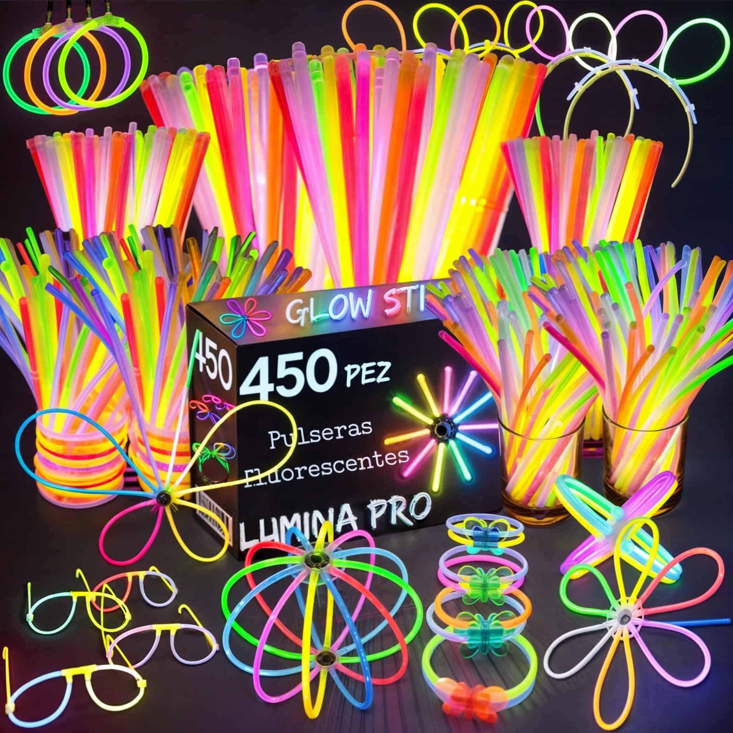 Barras luminosas de colores Lumina Pro, ideales para iluminar fiestas, bodas y eventos nocturnos.