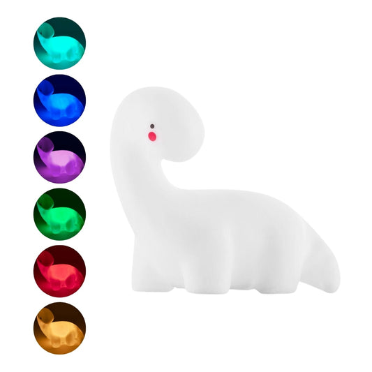 Lámpara LED infantil forma de dinosaurio verde Lightosaurus encendida