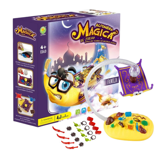 Tapete volador con plataforma elevada y personajes para juego de destreza infantil 