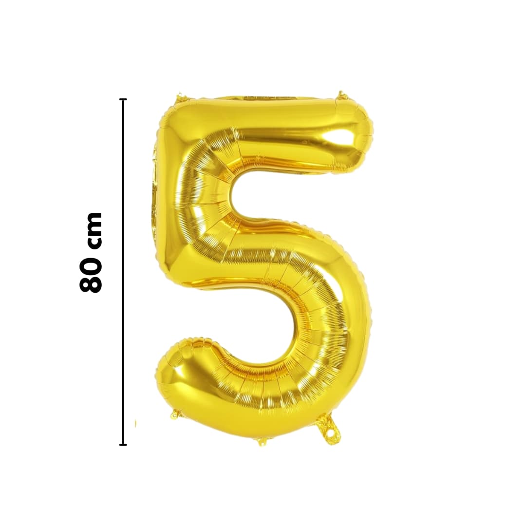 Globo metálico dorado número 5 para celebraciones de medio siglo o infantiles