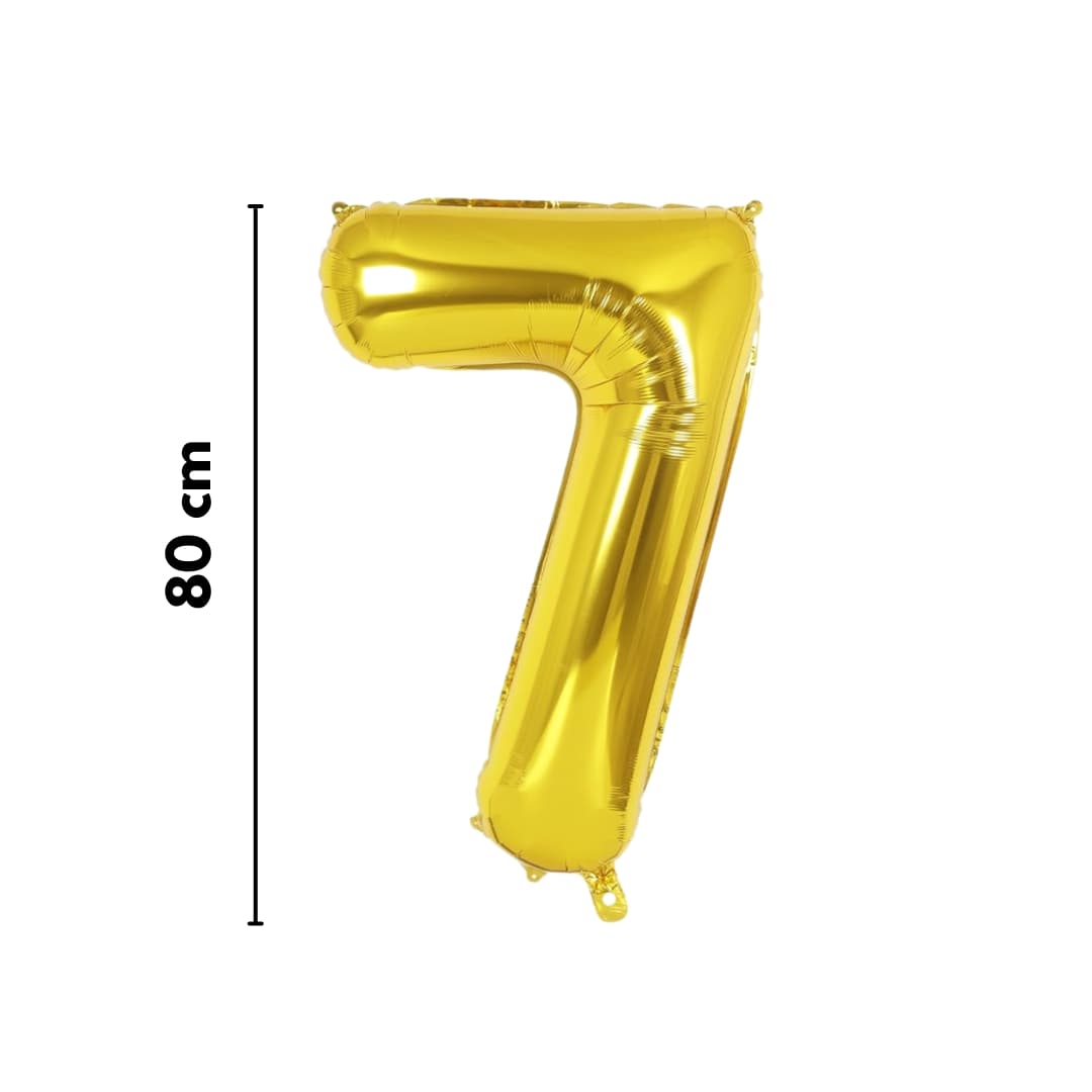 Globo dorado número 7 metálico, ideal para decorar fiestas elegantes