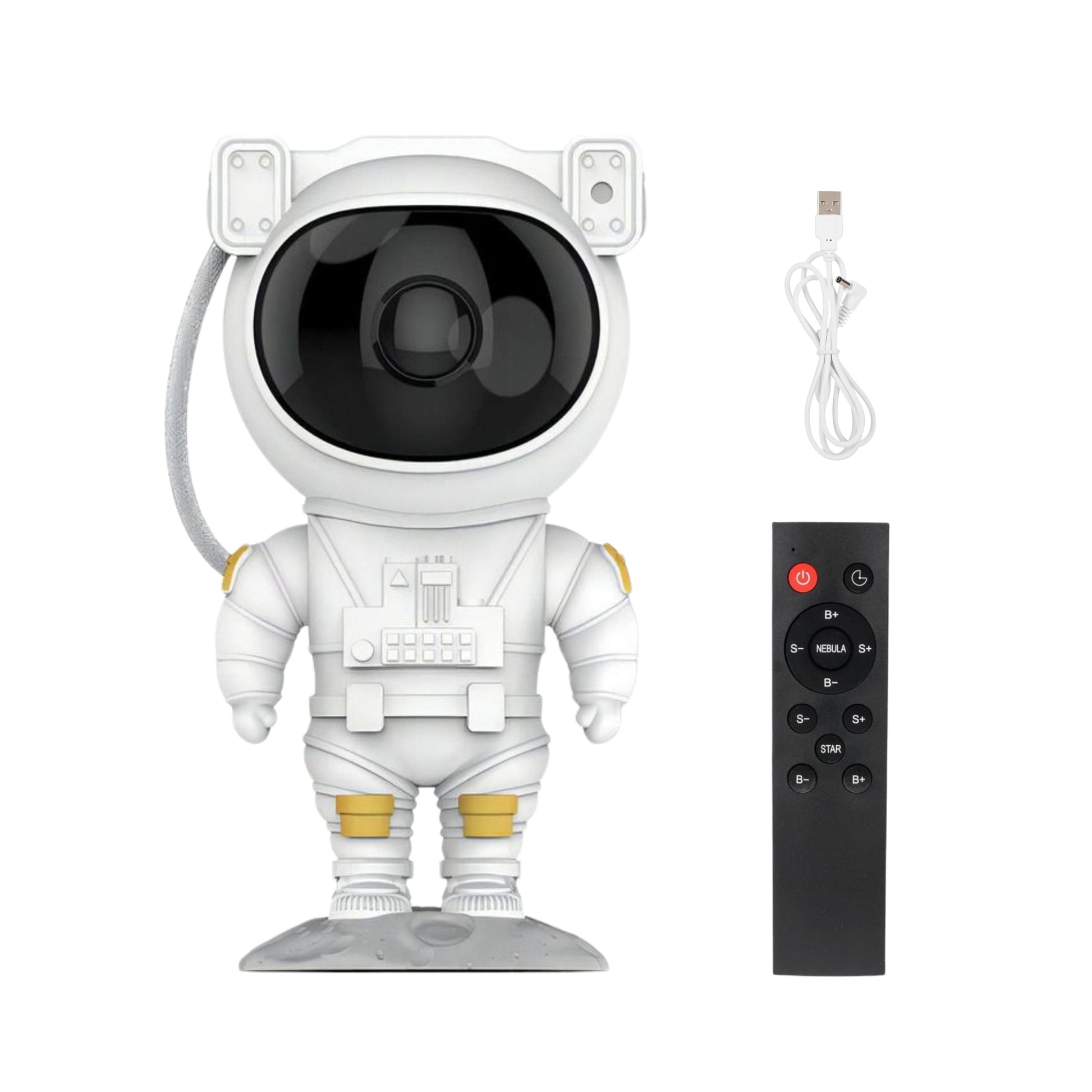 Vista lateral del proyector astronauta con cabeza magnética ajustable
