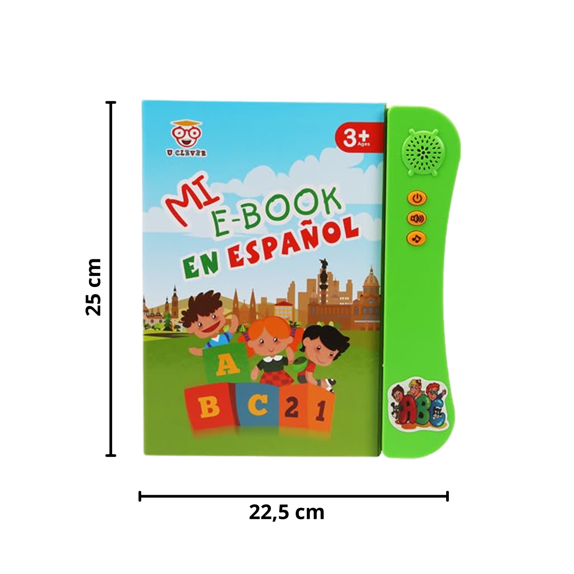 Páginas abiertas con botones sonoros y texto en español para el aprendizaje de palabras.
