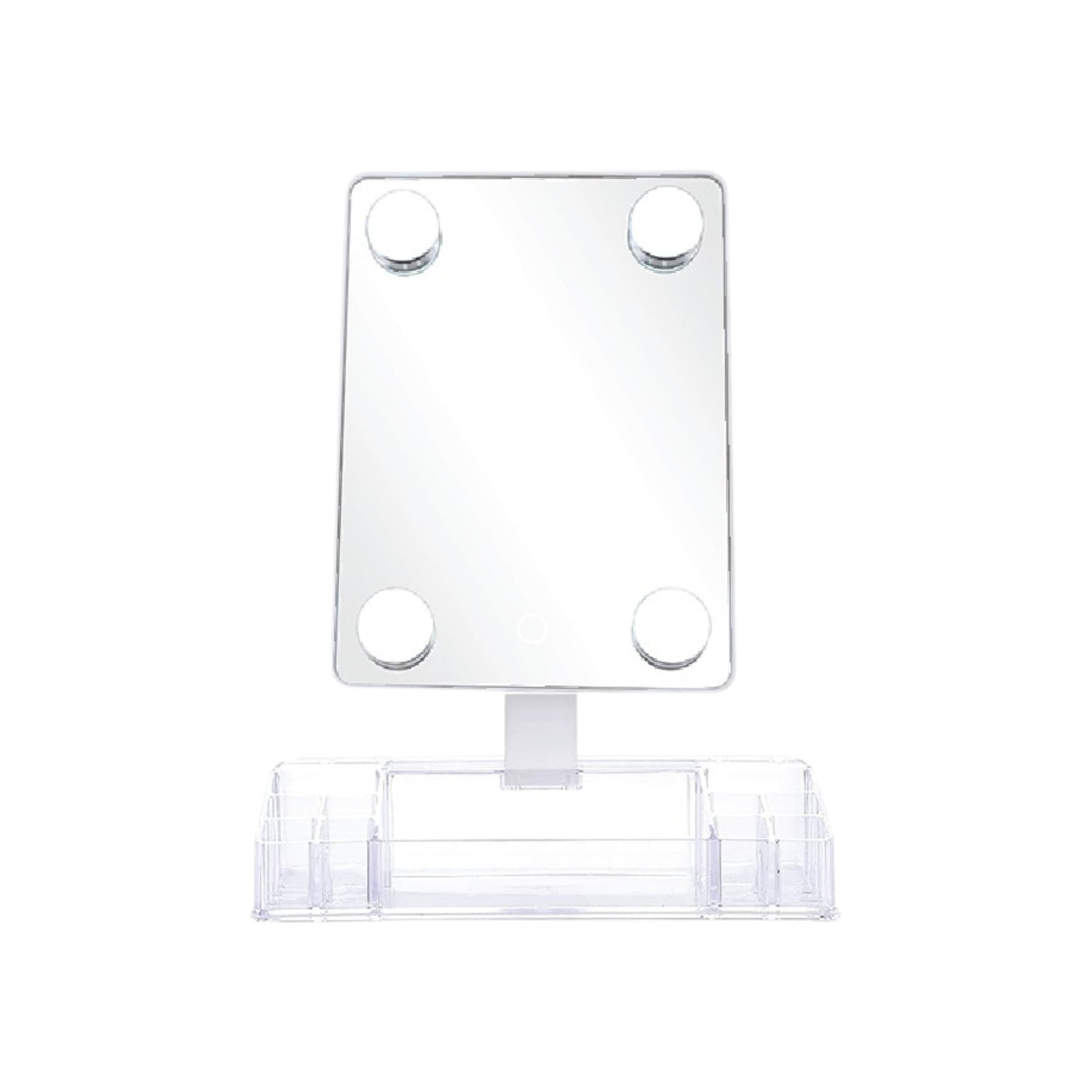 Detalle del espejo LED mostrando tres tonos de luz ajustables y control táctil