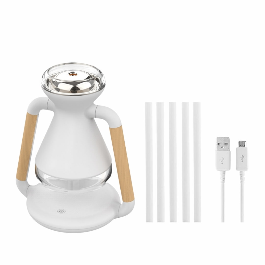 Vista lateral del humidificador 3 en 1 con depósito de 230 ml y diseño compacto
