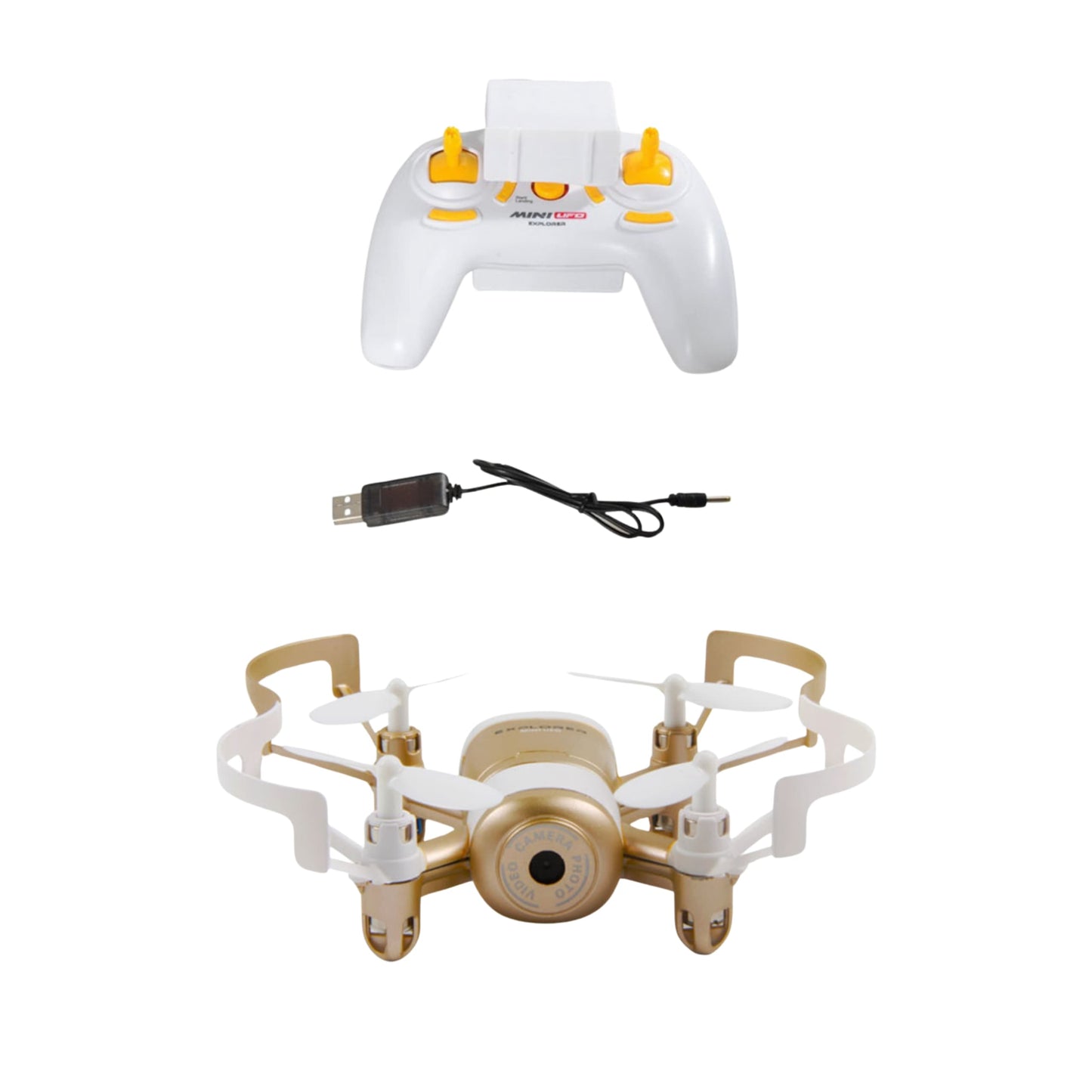 Vista superior del drone estilo platillo volador con giroscopio estable 6 ejes