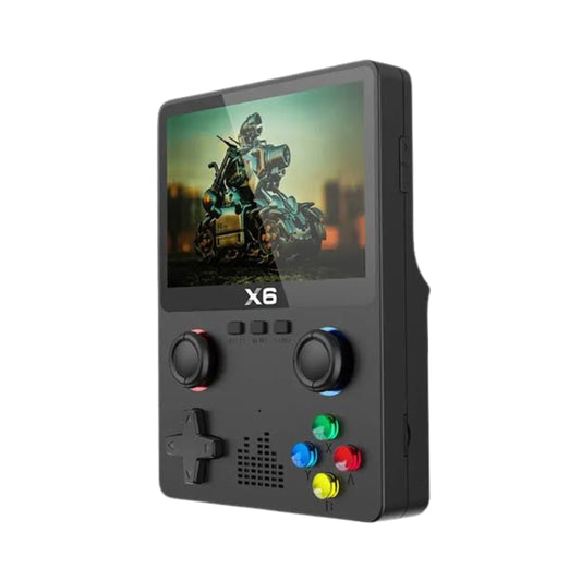 Vista frontal de la consola X6 con doble joystick y botones A/B/X/Y