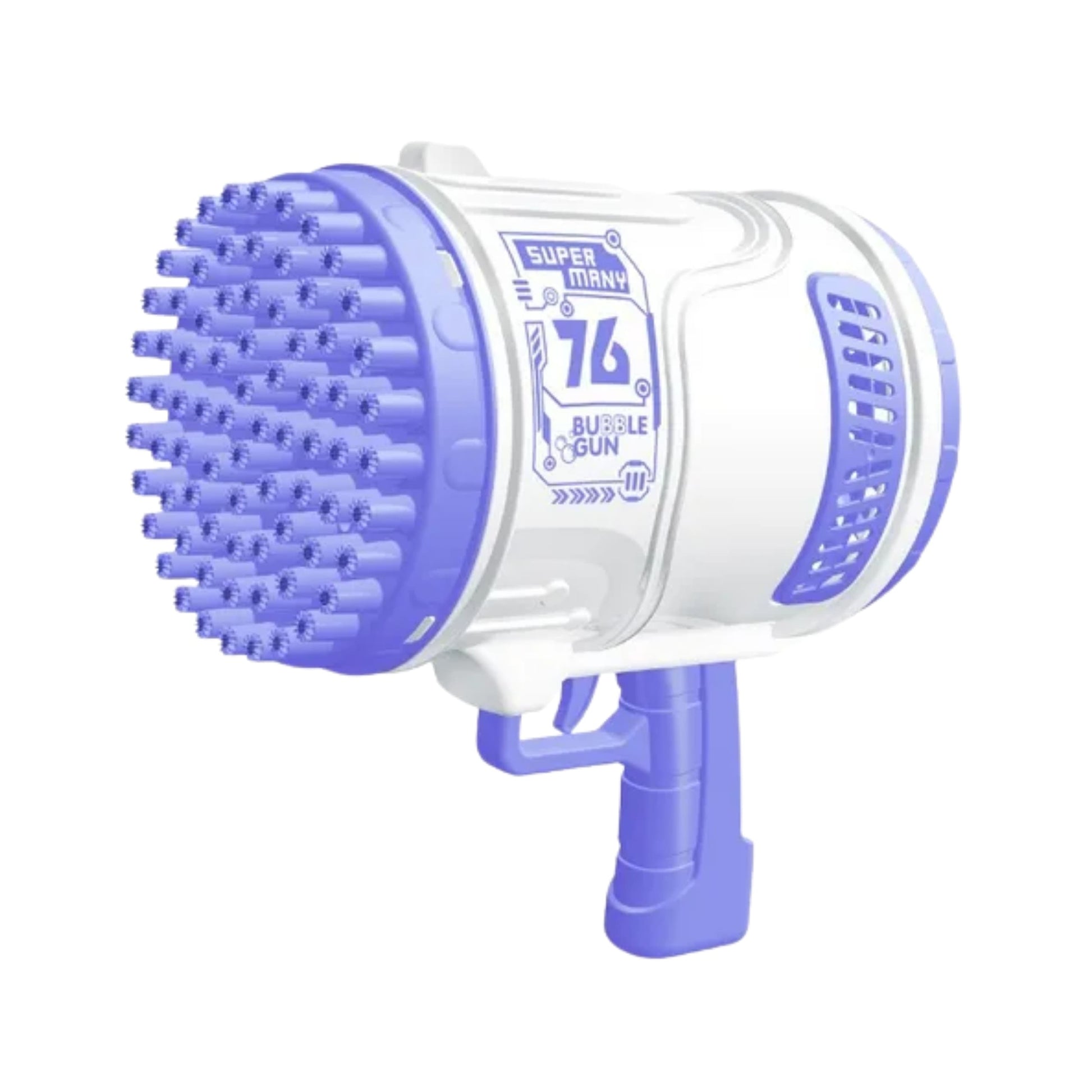 Pistola lanzando cientos de burbujas simultáneamente al aire.