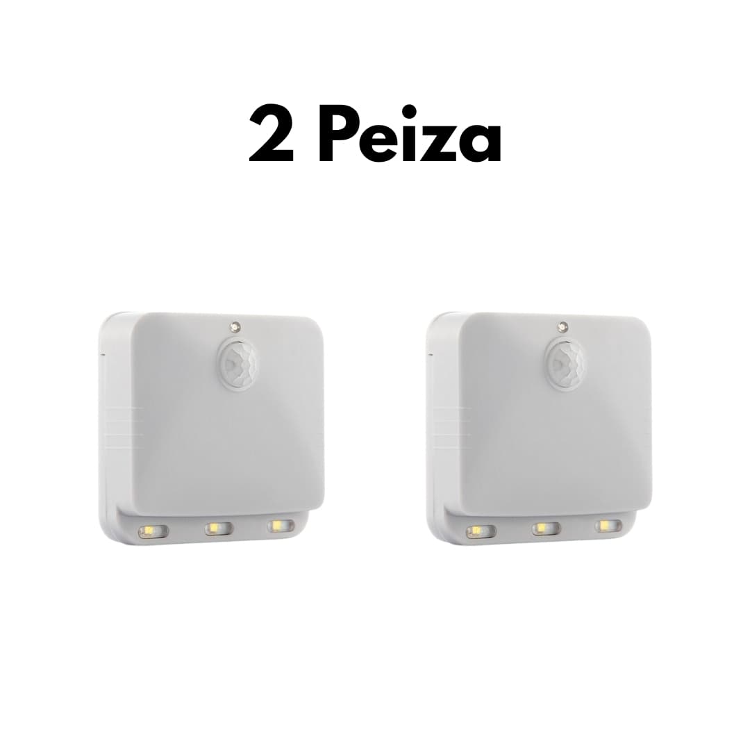 Detalle de luz LED Lumtoo con carcasa gris y botón lateral de encendido