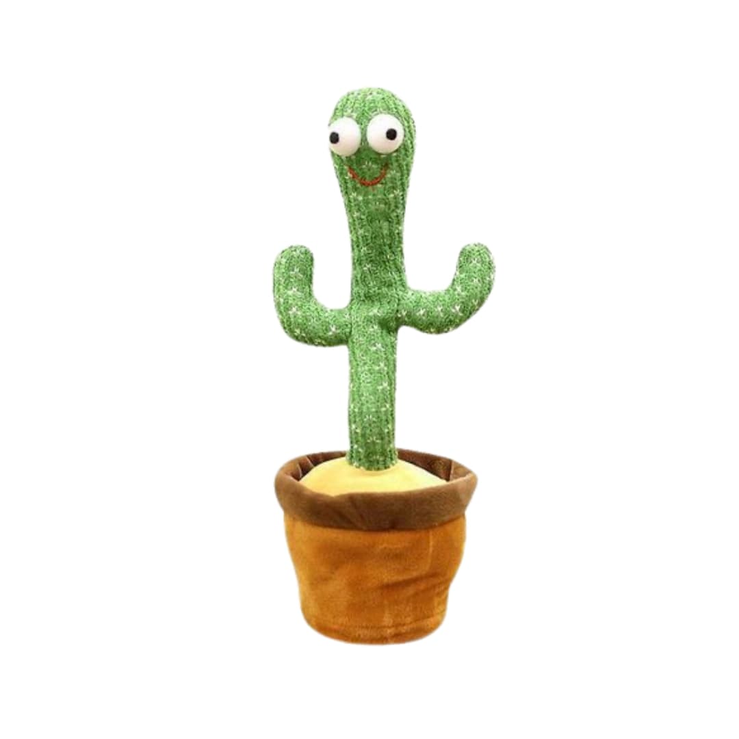 Cactus verde animado iluminado, emitiendo luces LED de colores mientras se mueve.