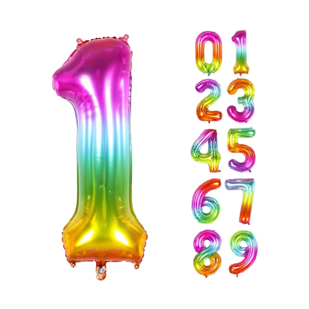 Set globos arcoíris números 0 al 9 metálicos para fiestas coloridas y llamativas