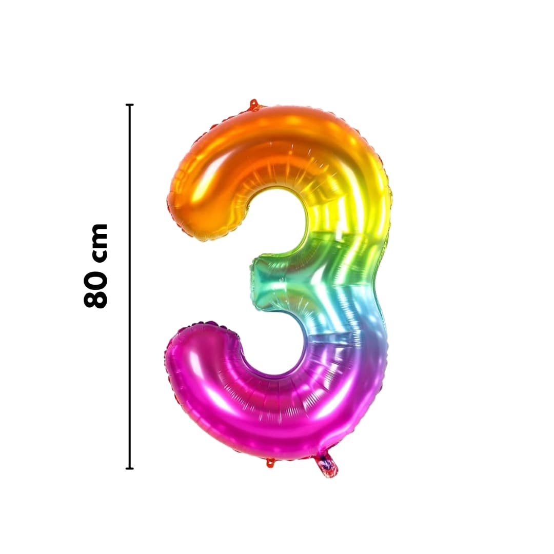 Globo número 3 metálico en tonos arcoíris para fiestas con estilo vibrante