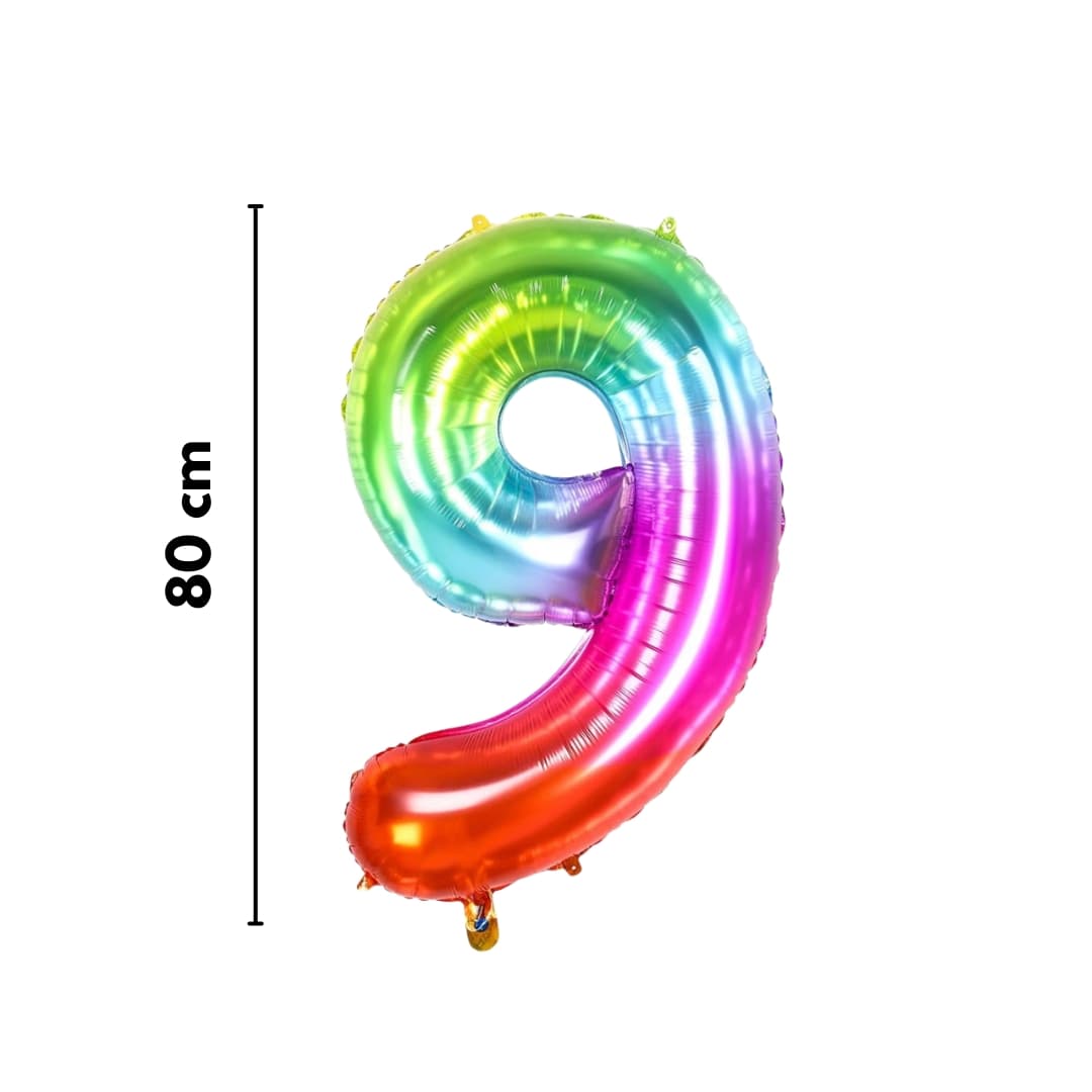 Globo número 9 arcoíris metálico brillante para fiestas infantiles y juveniles