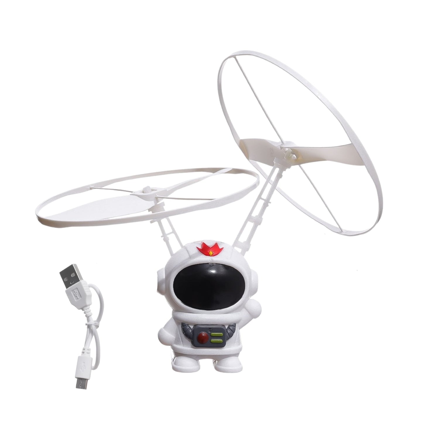 Astronauta levitando sobre mano de niño, activación por sensor infrarrojo 