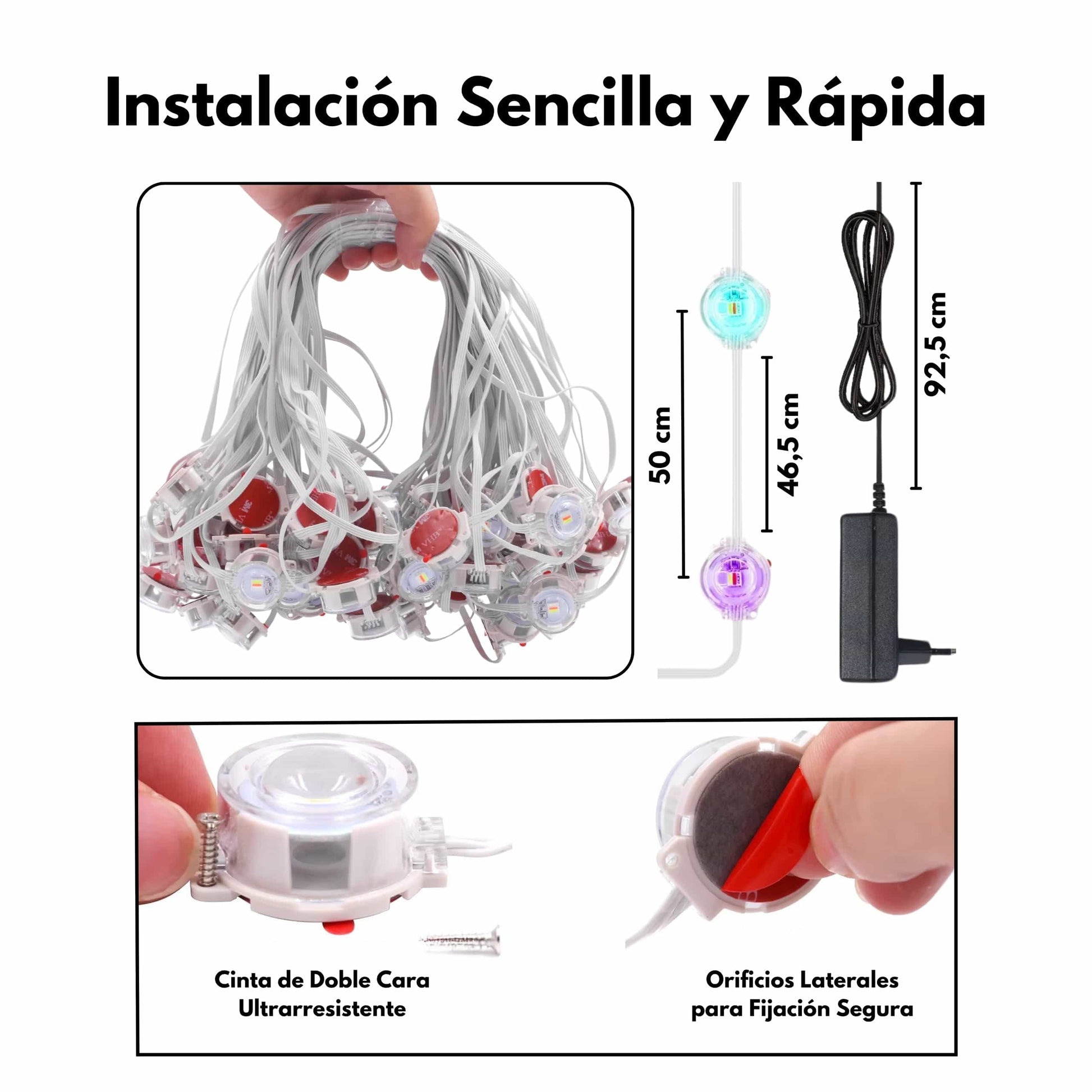 Aplicación móvil mostrando control de color en guirnalda RGB