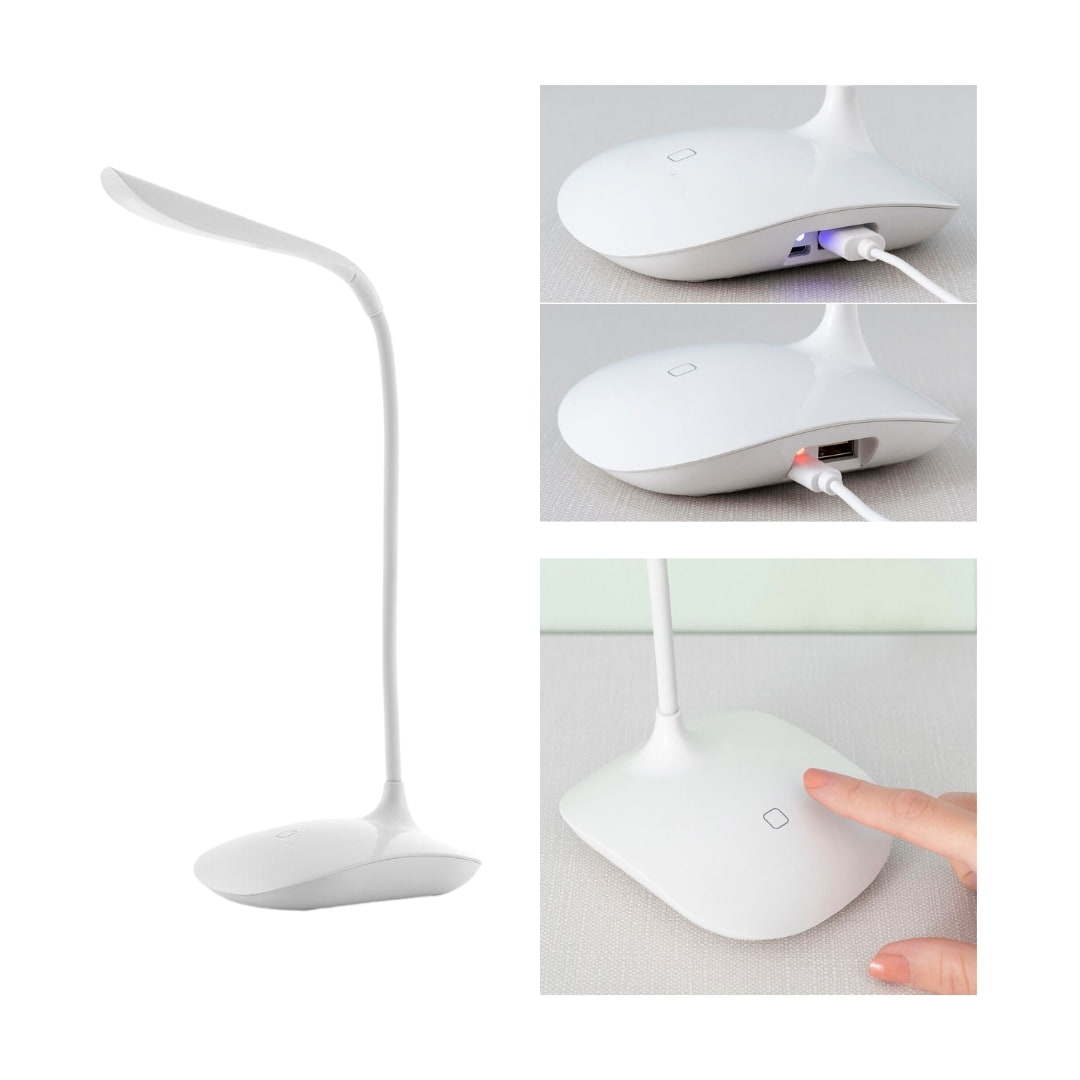 Lámpara LED blanca con base antideslizante y brazo ajustable en ángulo de 360 grados