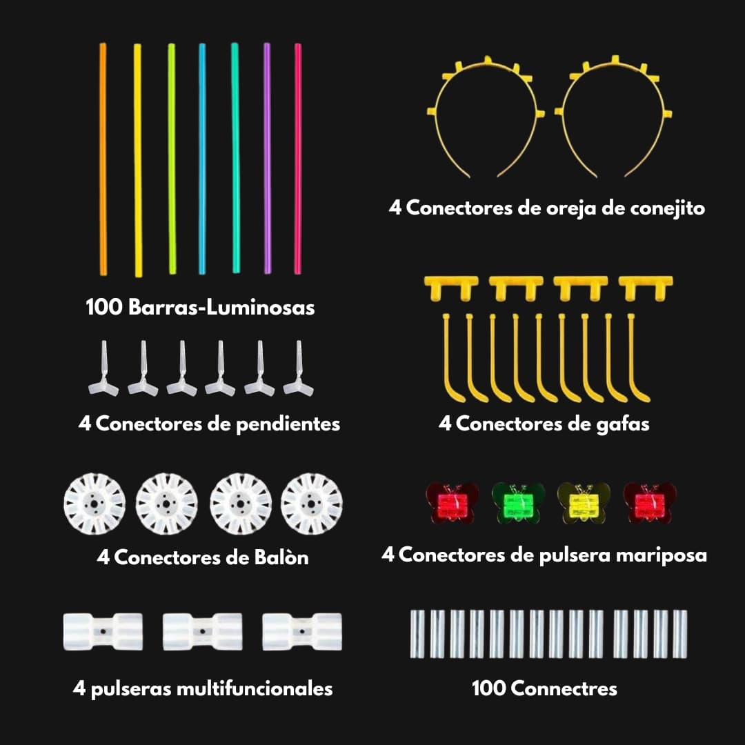 Detalle de conectores para pulseras Opti Glow, mostrando facilidad de ensamblaje