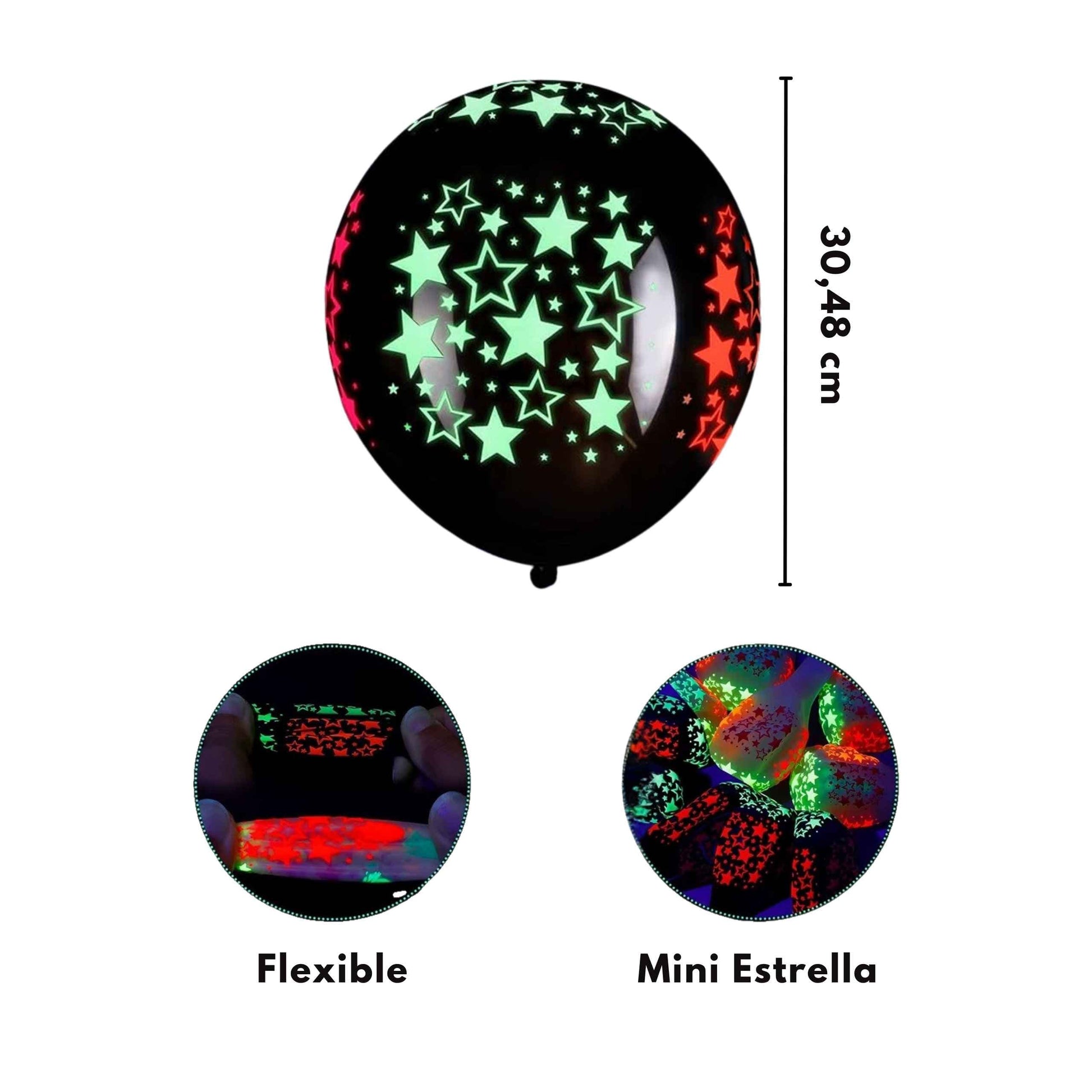 Detalle de globos con estampado de estrellas fluorescentes para bodas