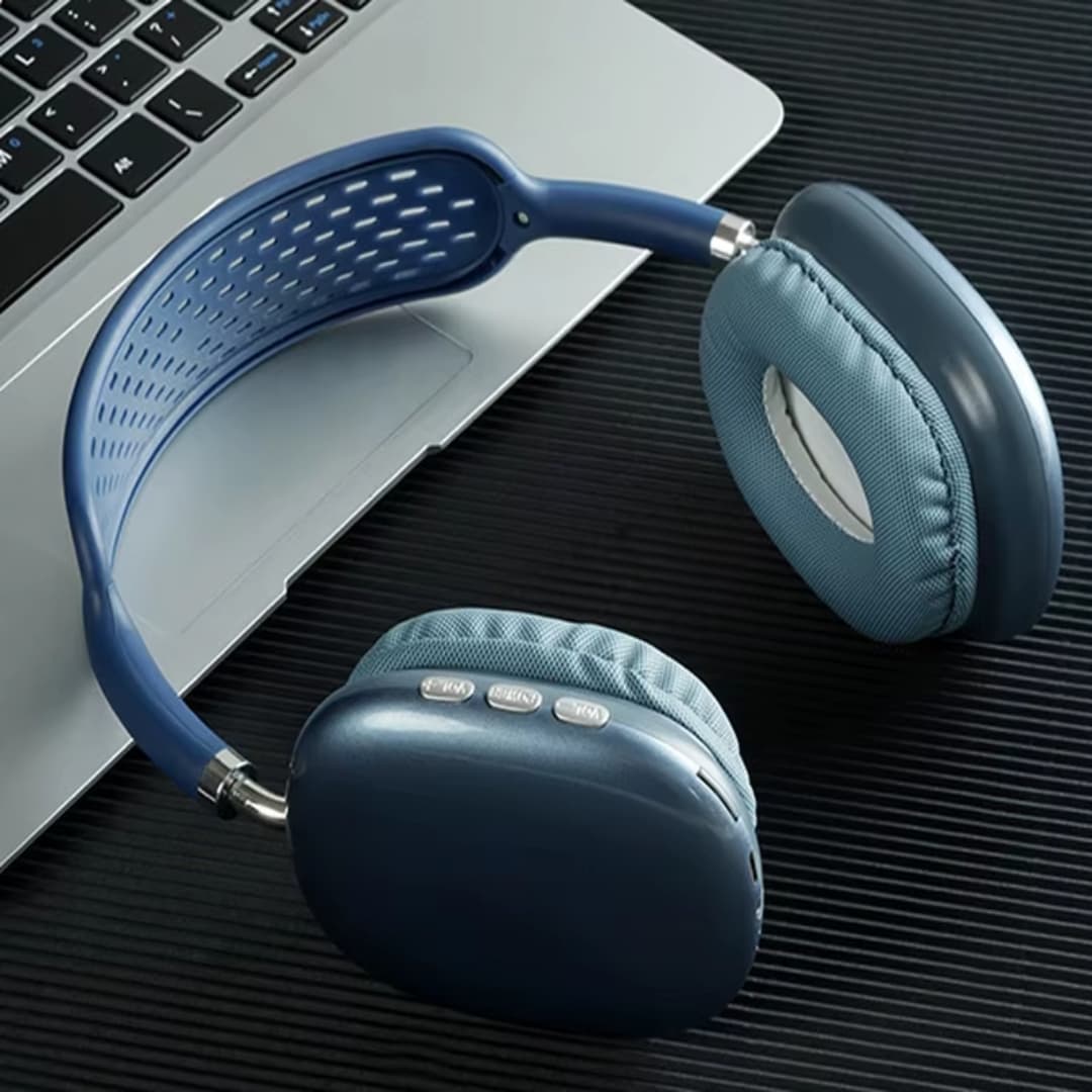Auriculares gamer Bluetooth de color azul con diseño ergonómico