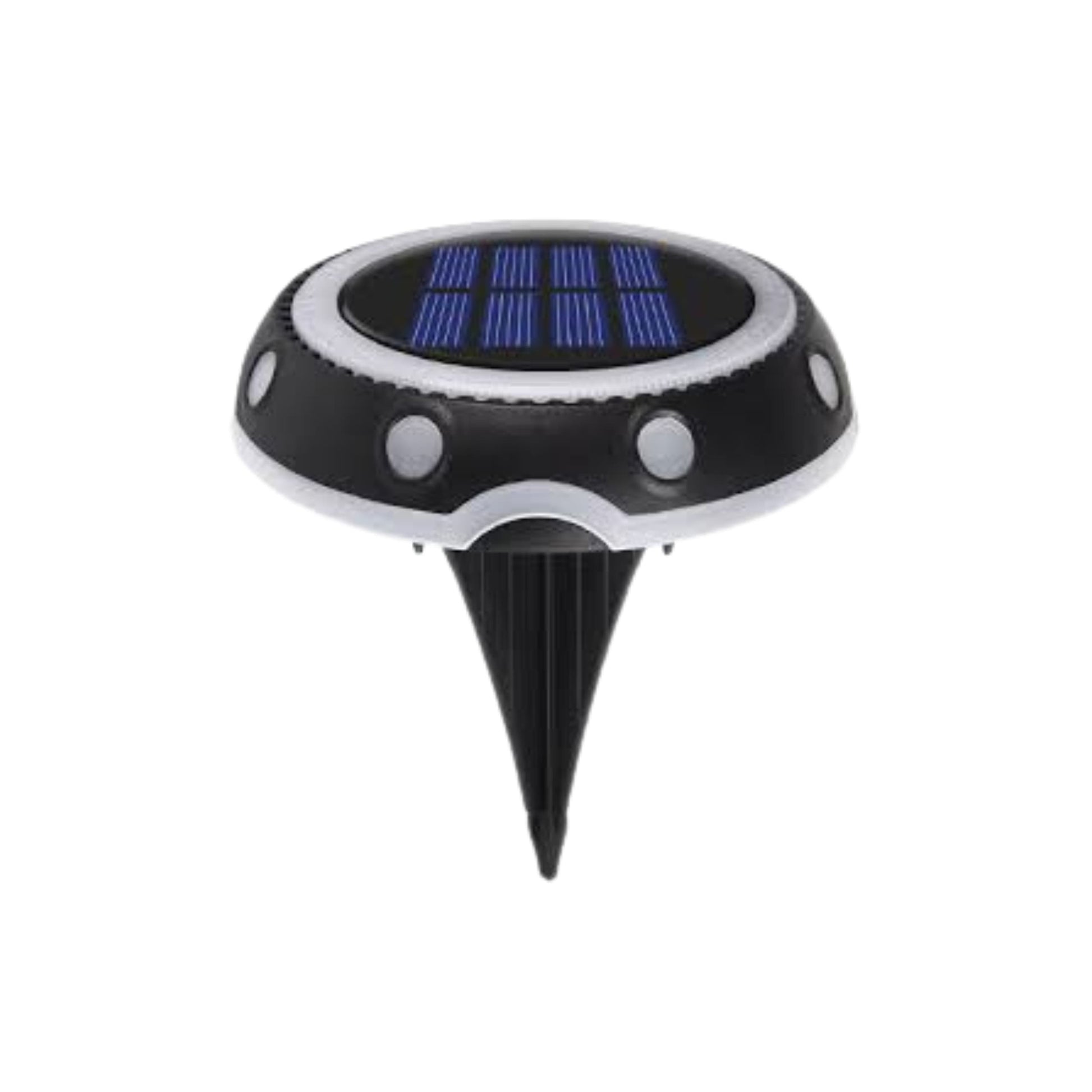 Foco solar estaca destacando cambio de color y panel solar superior