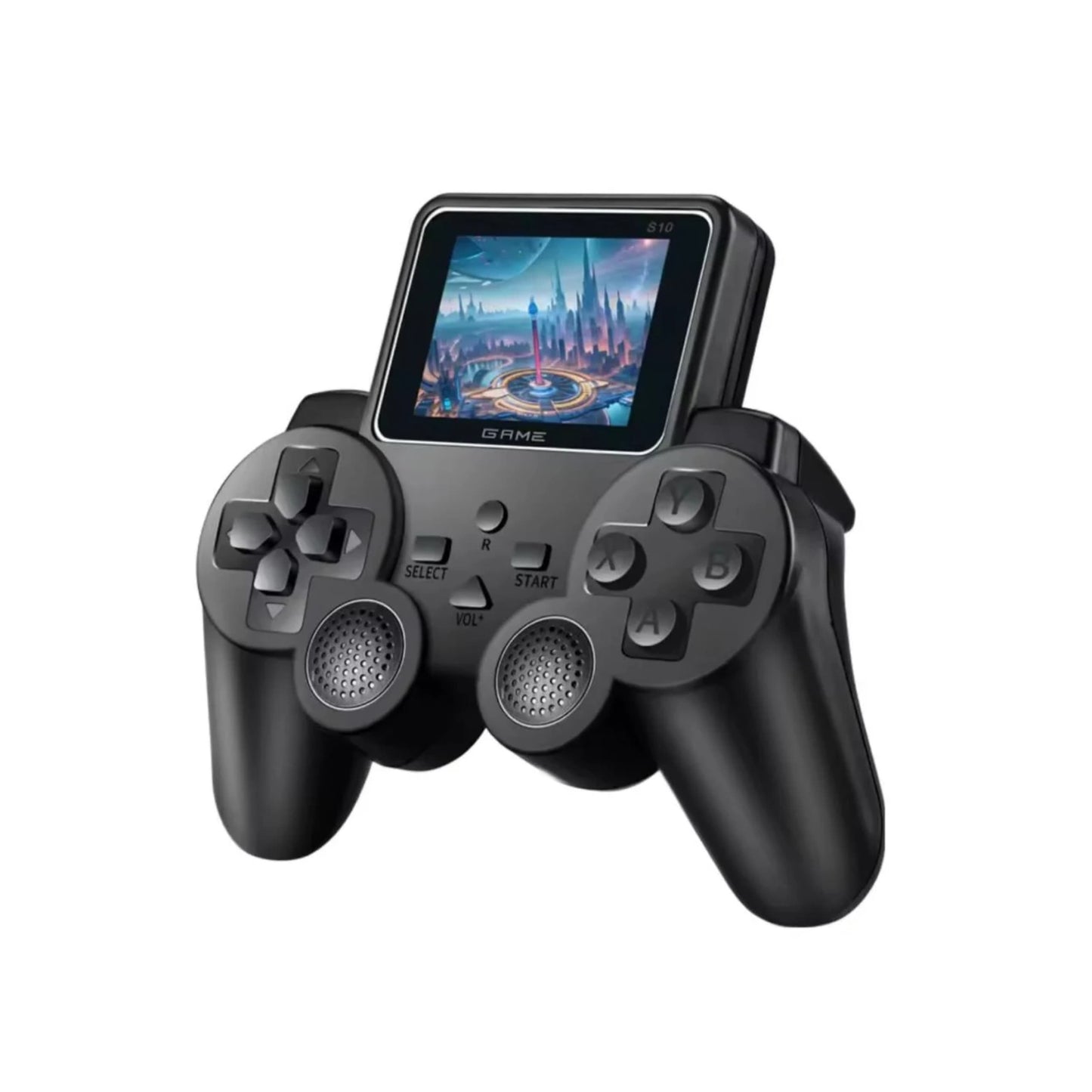 Mini consola conectada por cable AV a TV para juego en pantalla grande

