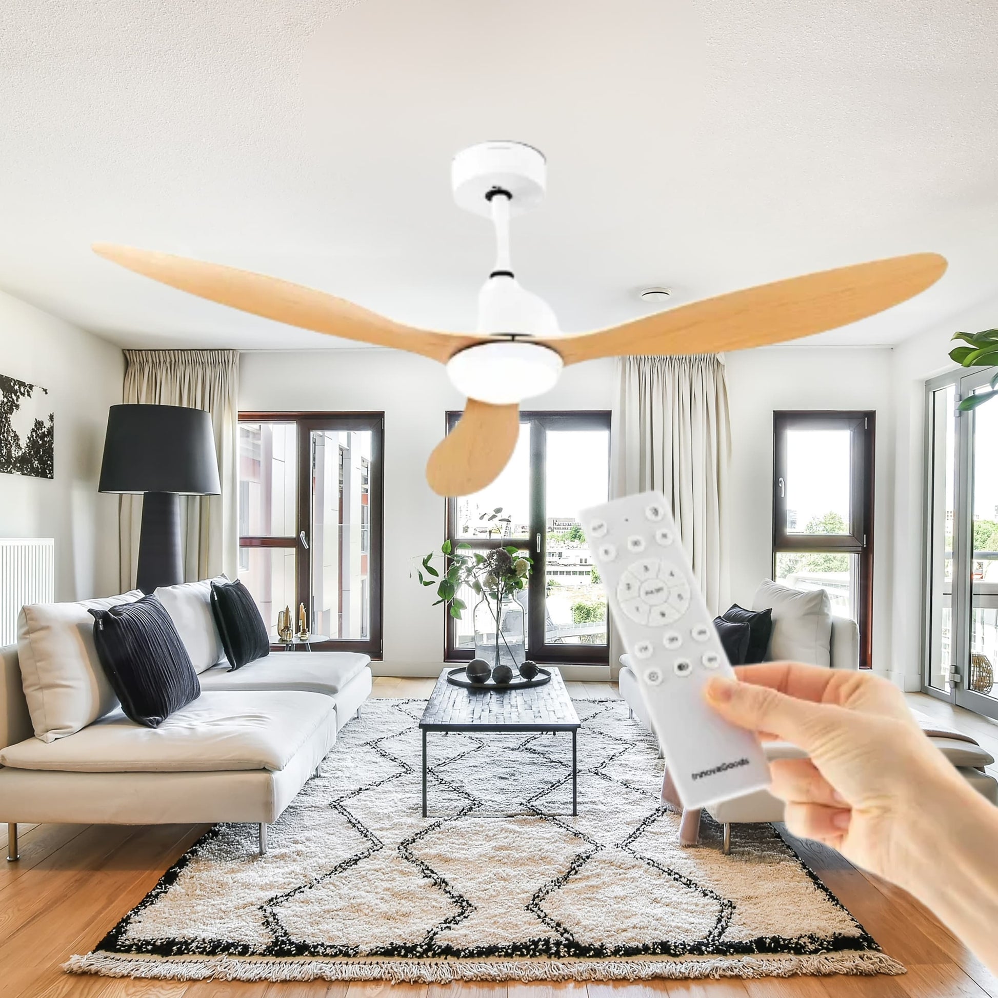 Ventilador de techo LED 36W con 3 aspas efecto madera y luz regulable