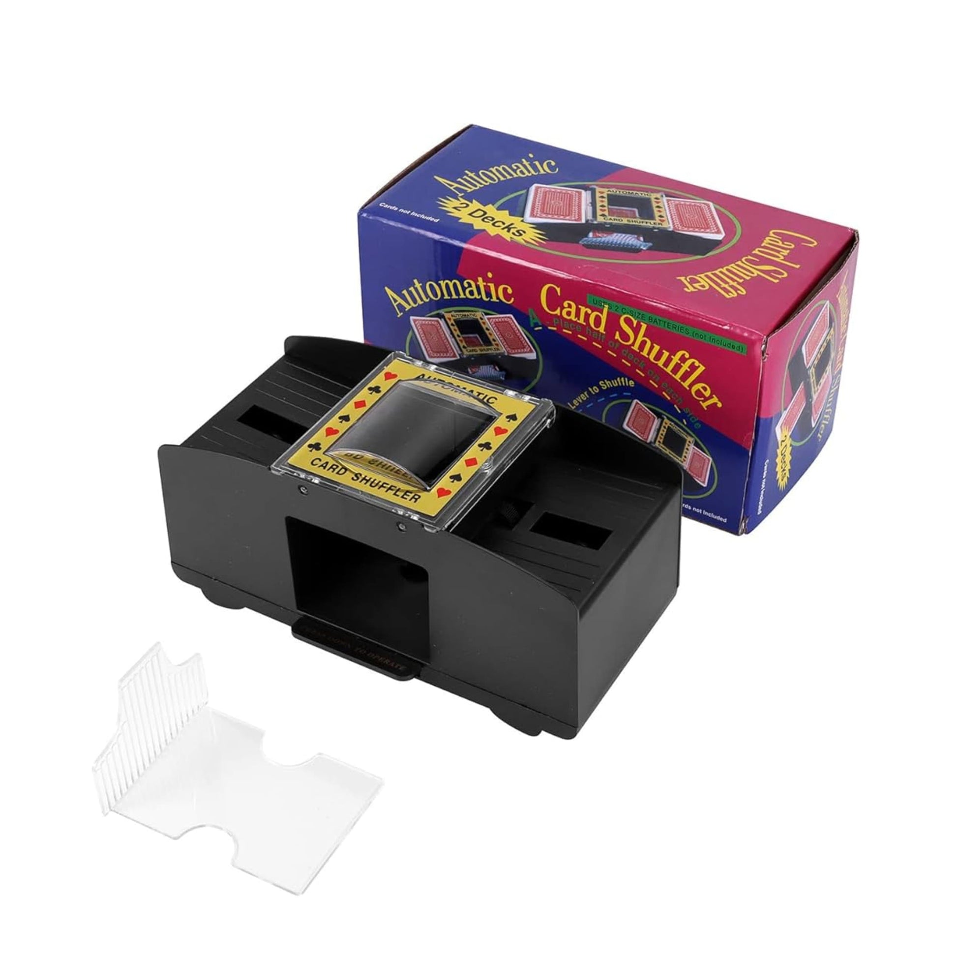 Barajador de cartas automático en funcionamiento, mezclando dos barajas