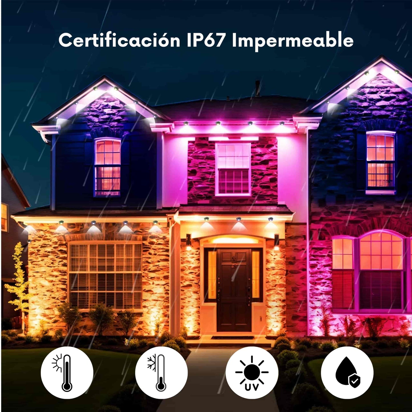 Detalle de conector USB y adaptador Plug & Play para LED exterior