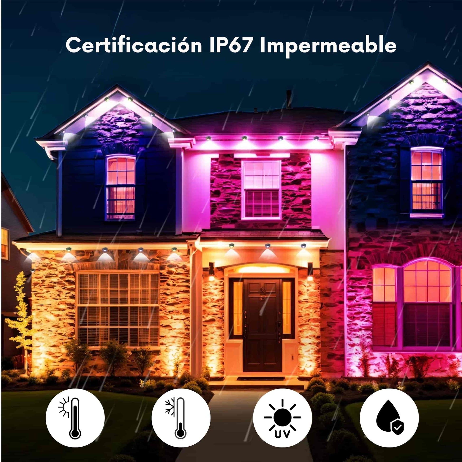 Detalle de conector USB y adaptador Plug & Play para LED exterior