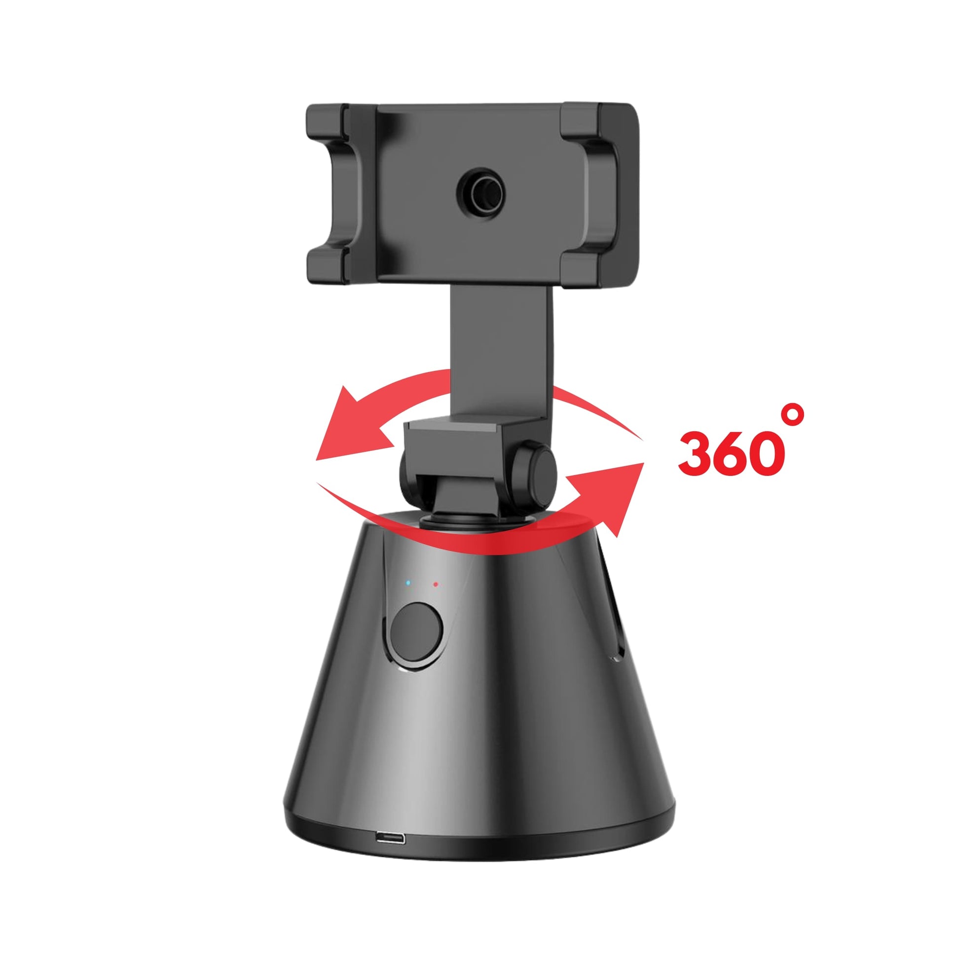 Persona grabando un video con el trípode selfie 360° en modo seguimiento.