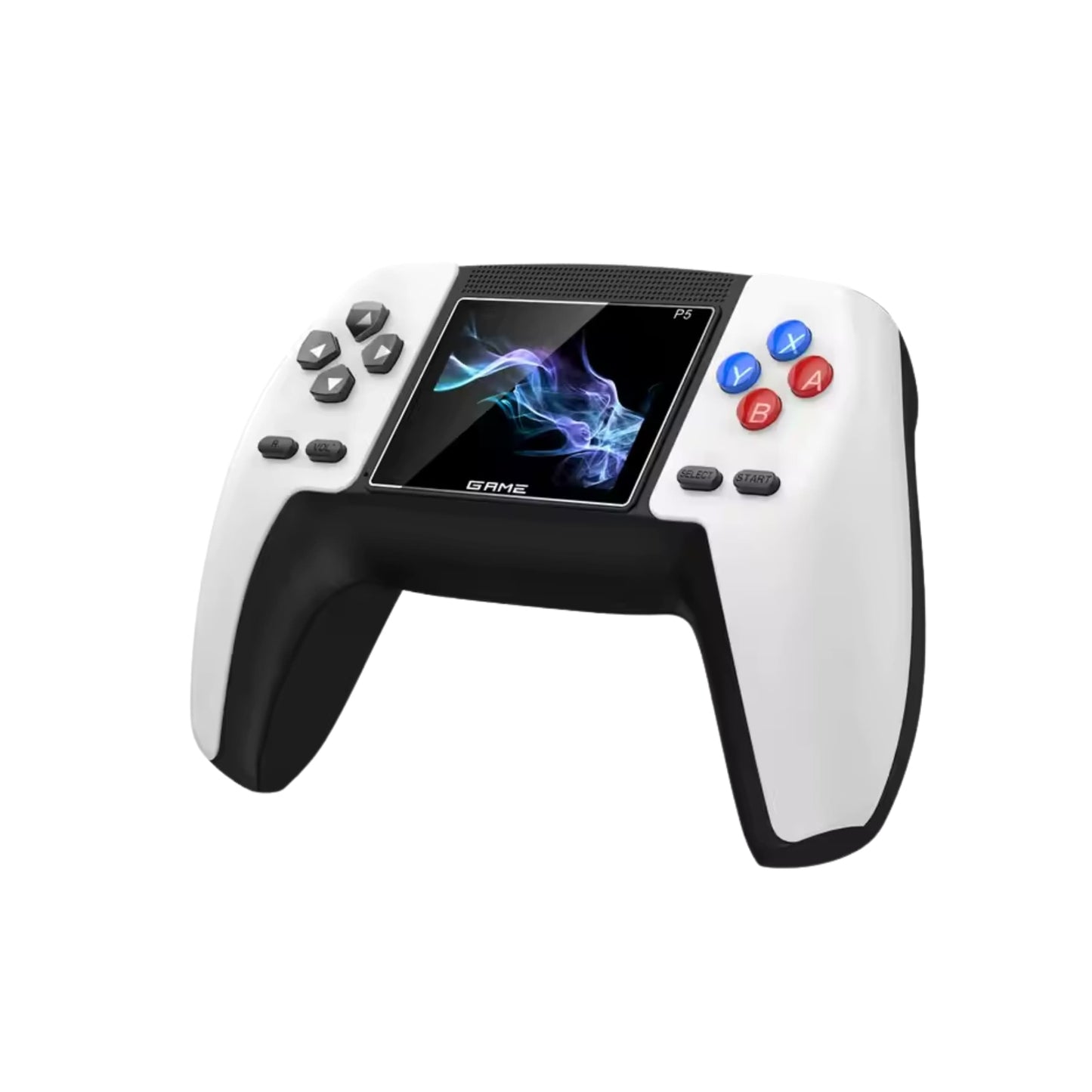 Consola retro con mando en color blanco, en uso, mostrando interfaz clásica de videojuegos.