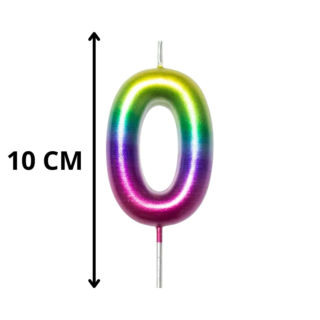 Vela metálica número 0 arcoíris 10 cm para decoración de tortas y cupcakes