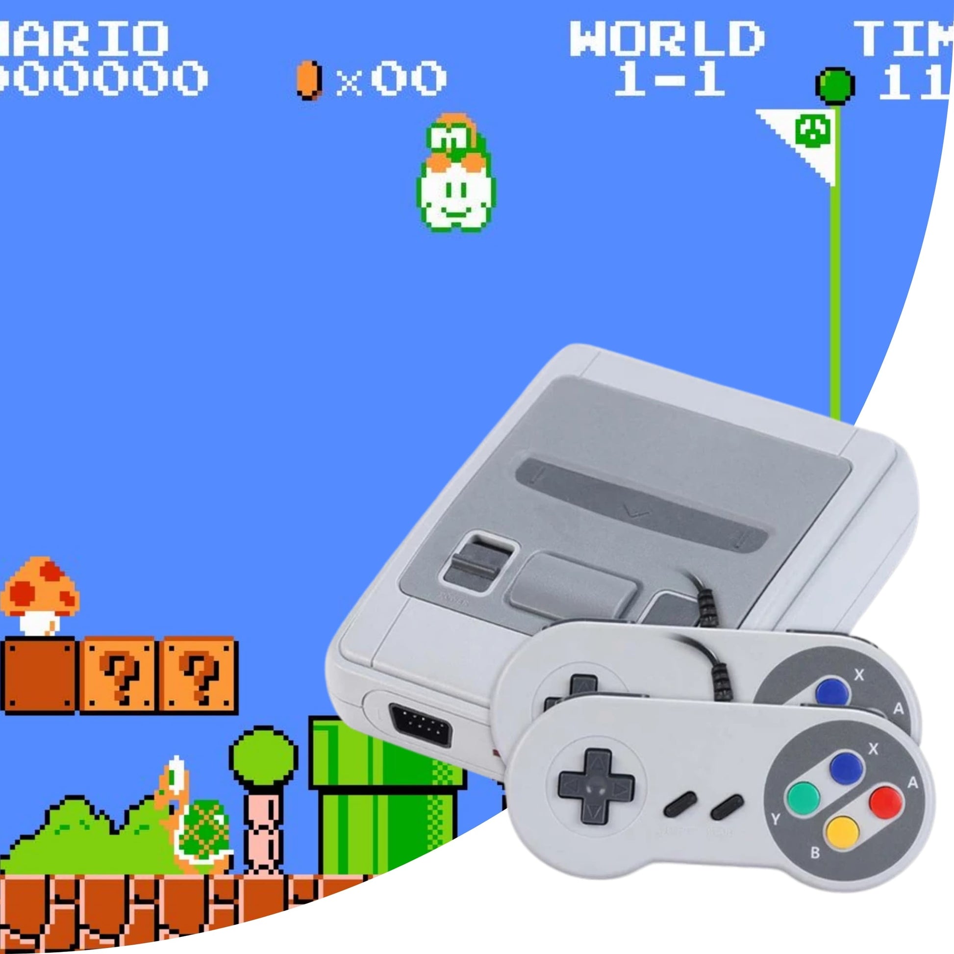 Imagen estilo vintage mostrando consola retro con mandos y TV en fondo