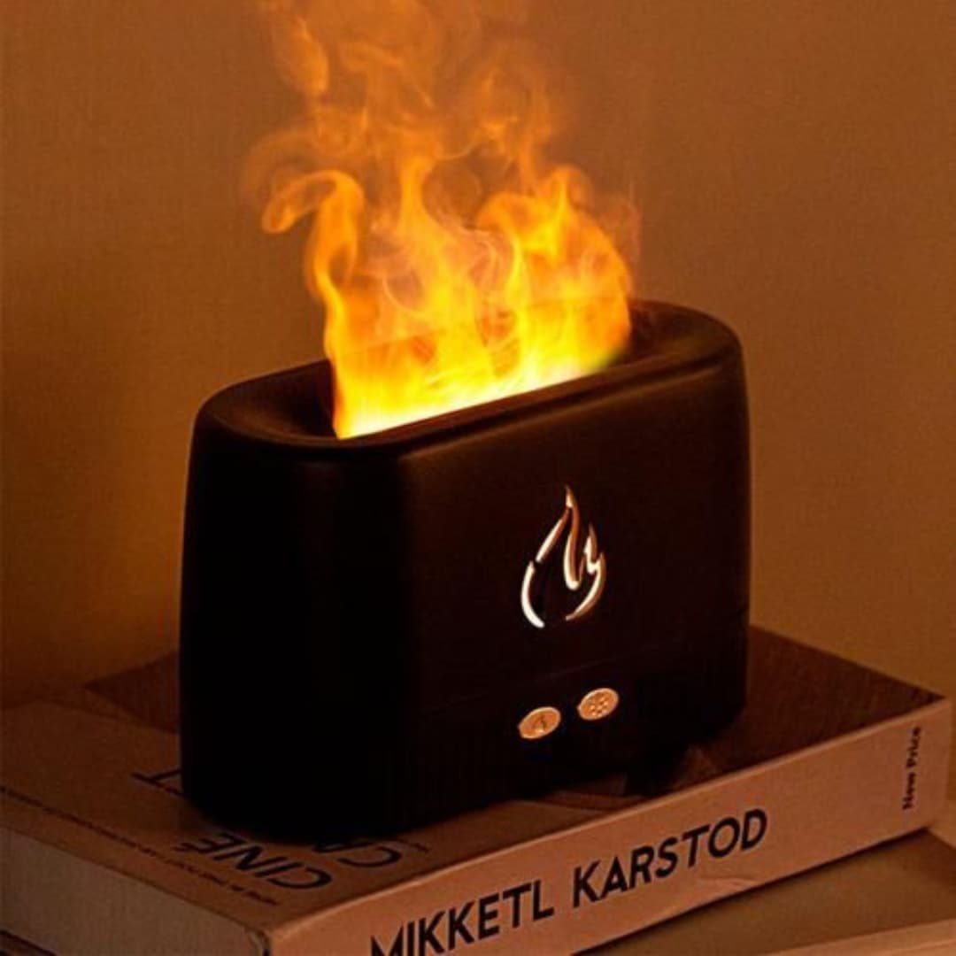 Vista superior del humidificador efecto llama mostrando salida de vapor